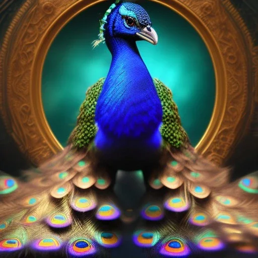 peacock face,surreal, Unreal Engine 5, lens macro,sharp focus, realistic, hyper detailed, studio lighting, neon light ambient