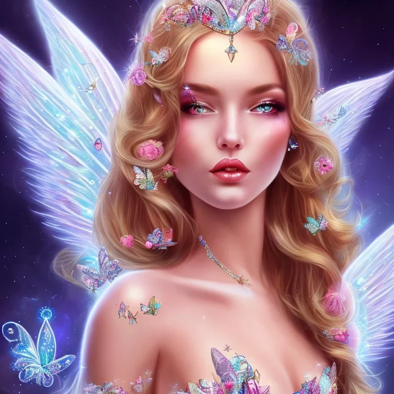  beautiful angel face princess fairy with sparkle jewel bikini and butterflies in hair