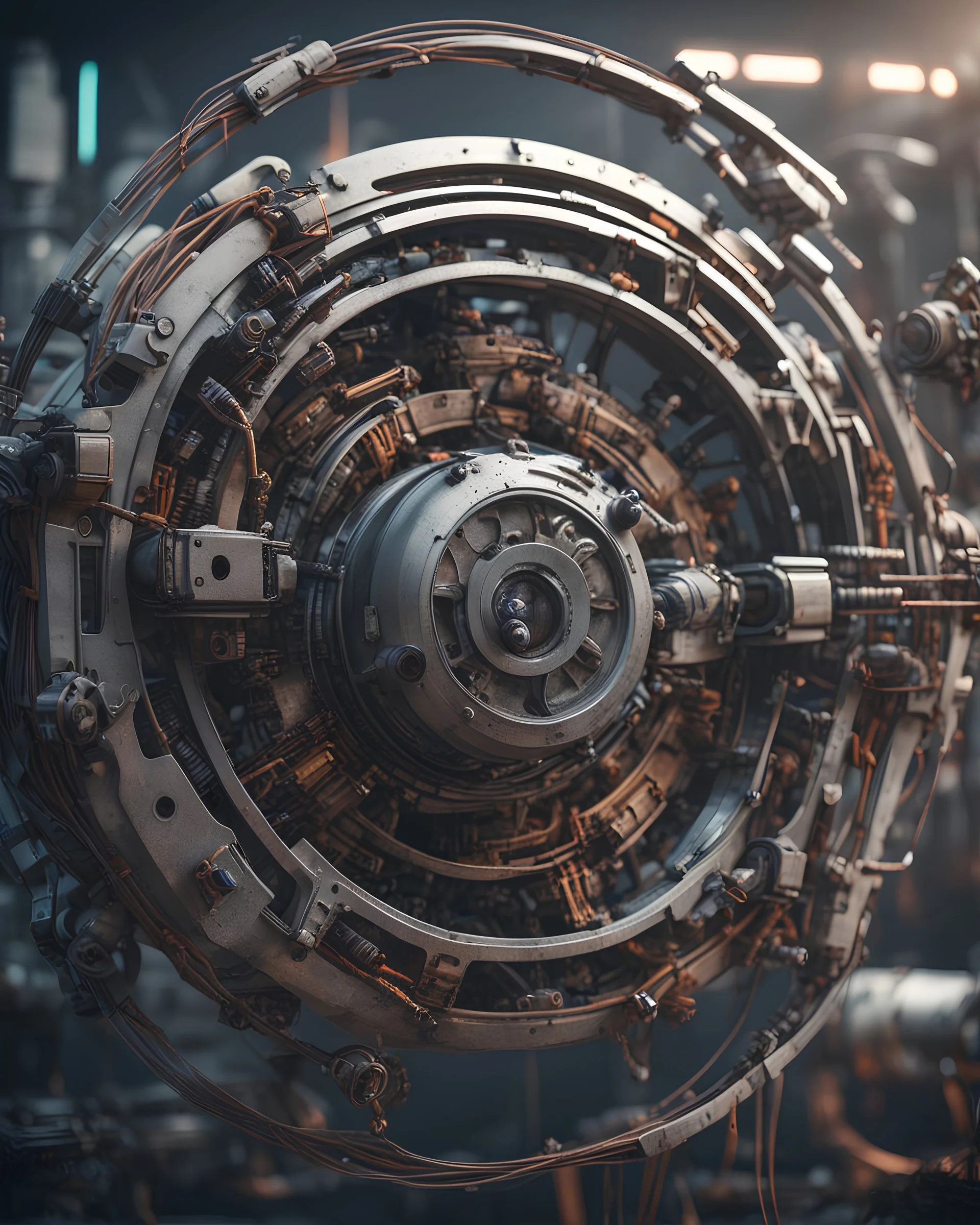 Futuristic logo design made with engine parts and wires dysoptia cyberage HAWKEN postapocalyptic dysoptia scene photorealistic uhd 8k VRAY highly detailed HDR