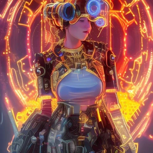 Sweet cyber beewoman, Rosalia artist, cold ambient, rain, fog, latex, cables, purpurin, black, gold, rings piercing, yellow, decorative color feathers, circuits, neon style, a lot of led lights, fog, rain, vibrant color, highly detailed, art stations, concept art