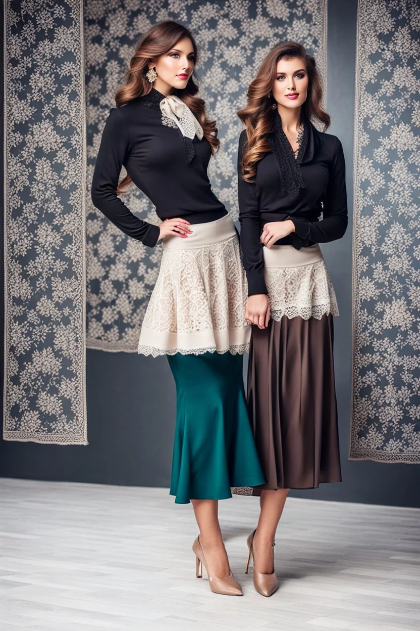 full body of very beautiful girl midi skirt and blouse , curvy hair with small cap and lace scarf ,standing idle happy pose in studio pretty makeup