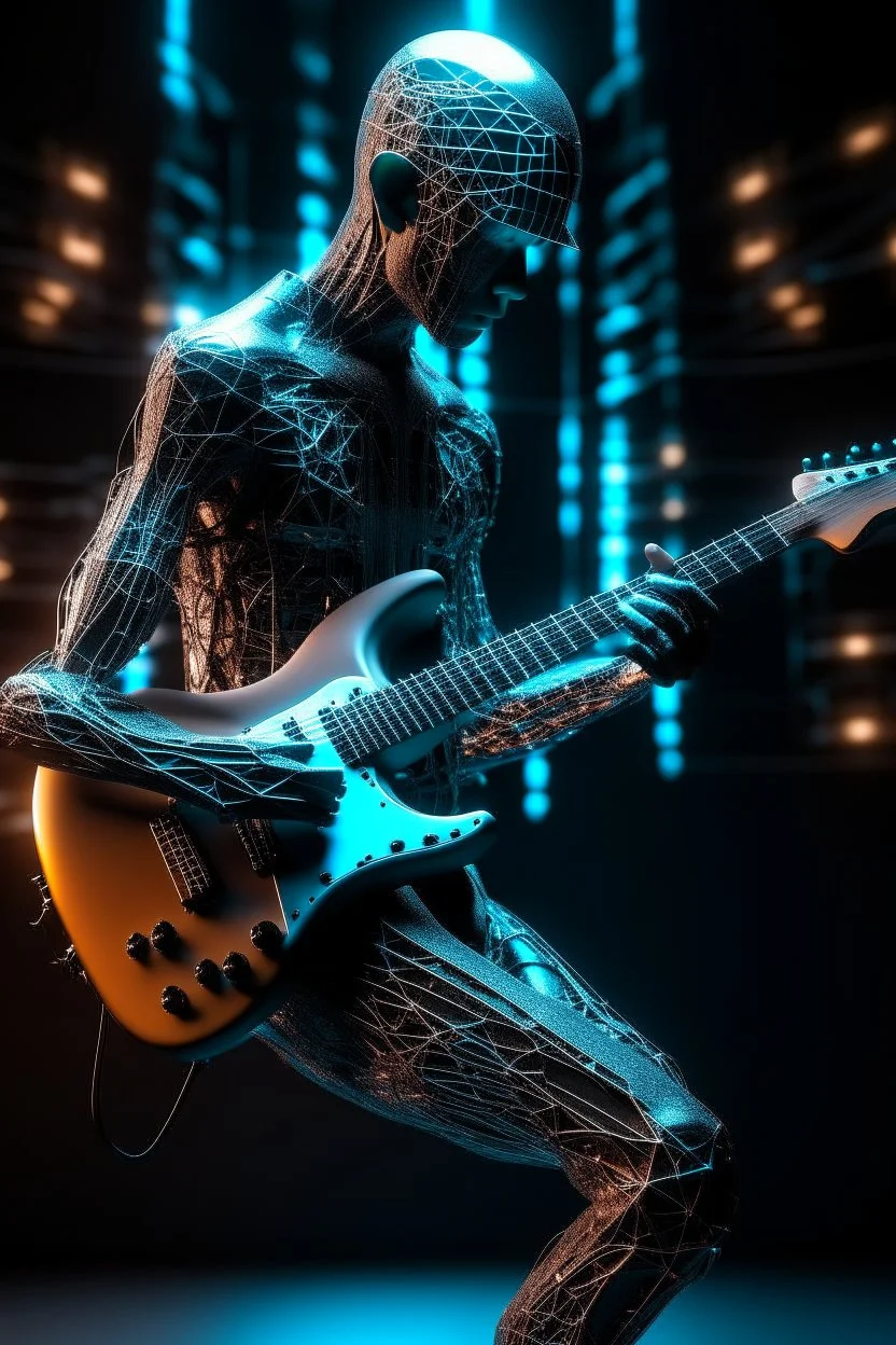 a picture of guitar player merge with ai