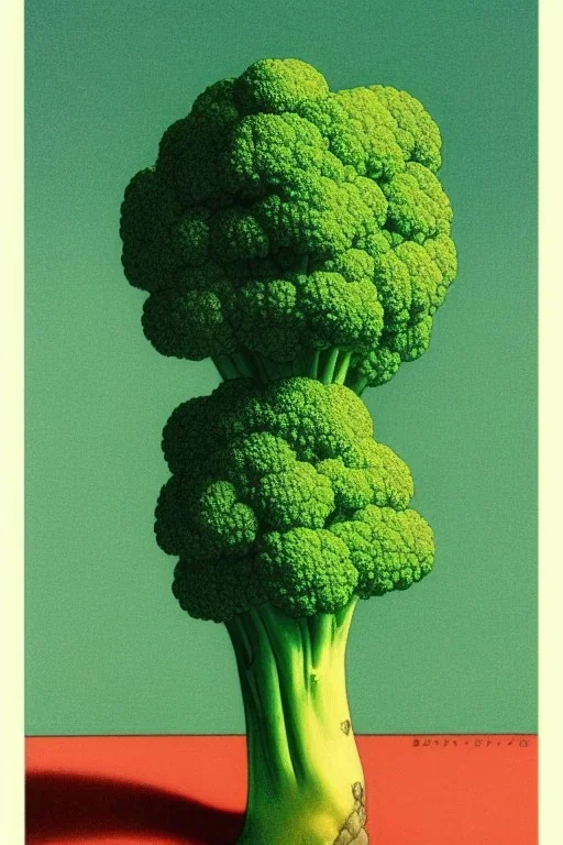 As three color image of a broccoli, by kawase hasui, moebius and edward hopper,gustave dore, colorful flat surreal design, hd, 8 k, artstation