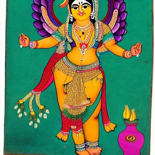 divine cow with hands and wings in Indian painting style