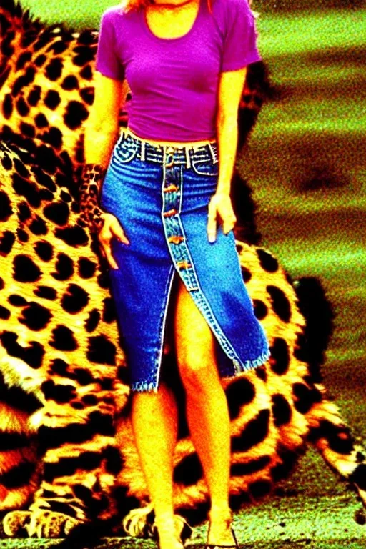 year 1996 denim fashion. Loose skirt, low waist. Colors: denim blue, blue, purple, cream, khaki, light green, lilac, plum, orange, terracotta, red, light yellow, lion yellow, pink, dark blue, beige. leopard, Cheetah . Kylie Minogue, Tyra Banks,Julia Roberts