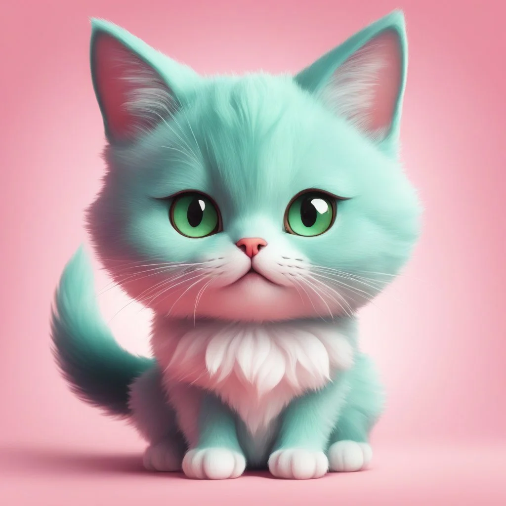 A delightful and adorable cartoon illustration featuring a cute mint-colored cat against a charming pink background, (delightful illustration:1.4), (adorable cartoon cat:1.5), (charming pink background:1.3), (expressive mint hues:1.2), inspired by the styles of cute cartoon artists, trending on ArtStation, Intricate, Sharp focus, vibrant lighting, (whimsical:1.4), (playful ambiance:1.3), (lush fur details:1.5), Cartoon, Masterful, Captivating, High Detail, Cinematic view