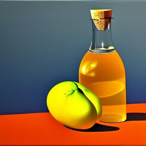 still life bottle half fruit