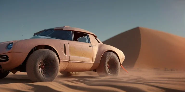 3d rendering. futuristic car. Buried in desert sand. Lost in Time