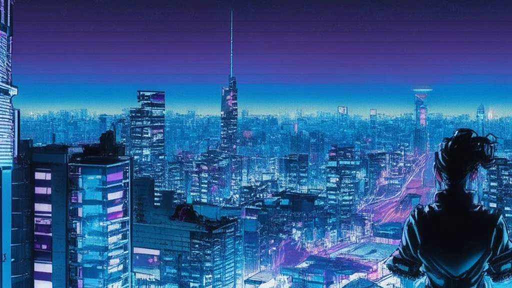 Clear Focus, High resolution, Cyberpunk skyline, comic style