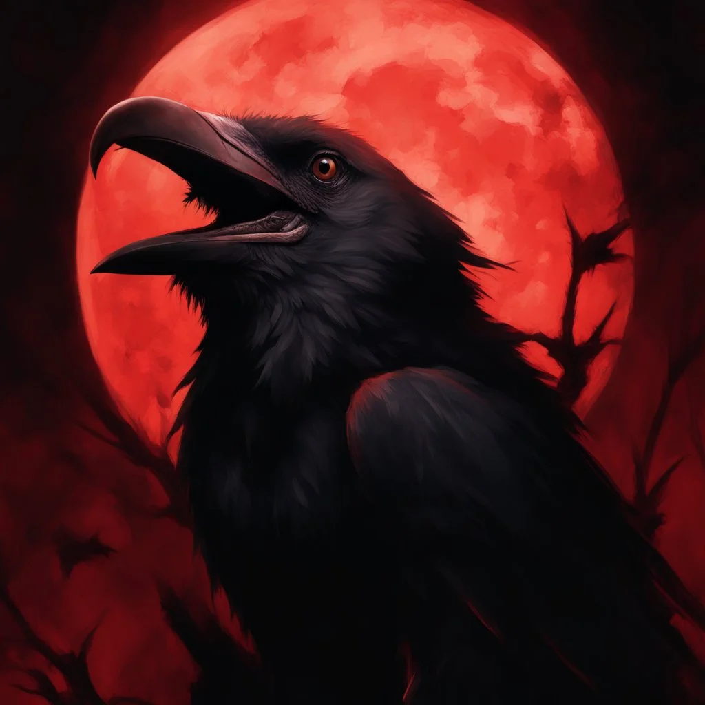 "Generate a high-resolution image of a very macabre crow. The scene should be set in dim, shadowy lighting, giving the atmosphere a dark and eerie feeling. The crow should have sinister, menacing features, with ragged feathers, sharp talons, and piercing eyes that glow faintly. Ensure that the background is ominous, perhaps with hints of fog or a moonlit graveyard, adding to the overall spooky ambiance. The entire image should convey a sense of dread and mystery." resolution 60k