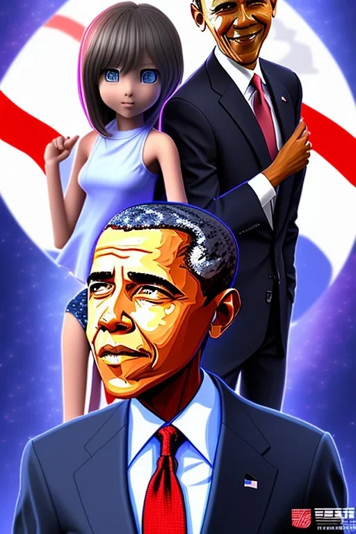 Barak Obama with an anime girl