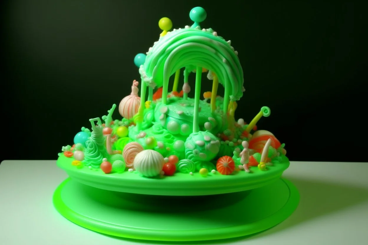 A pale green carnival made out of candy painted by Frank Wilson