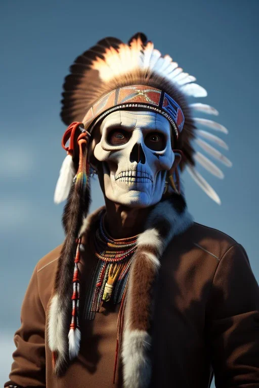 native american chief , skeletion cowbow,apocalypse setting,