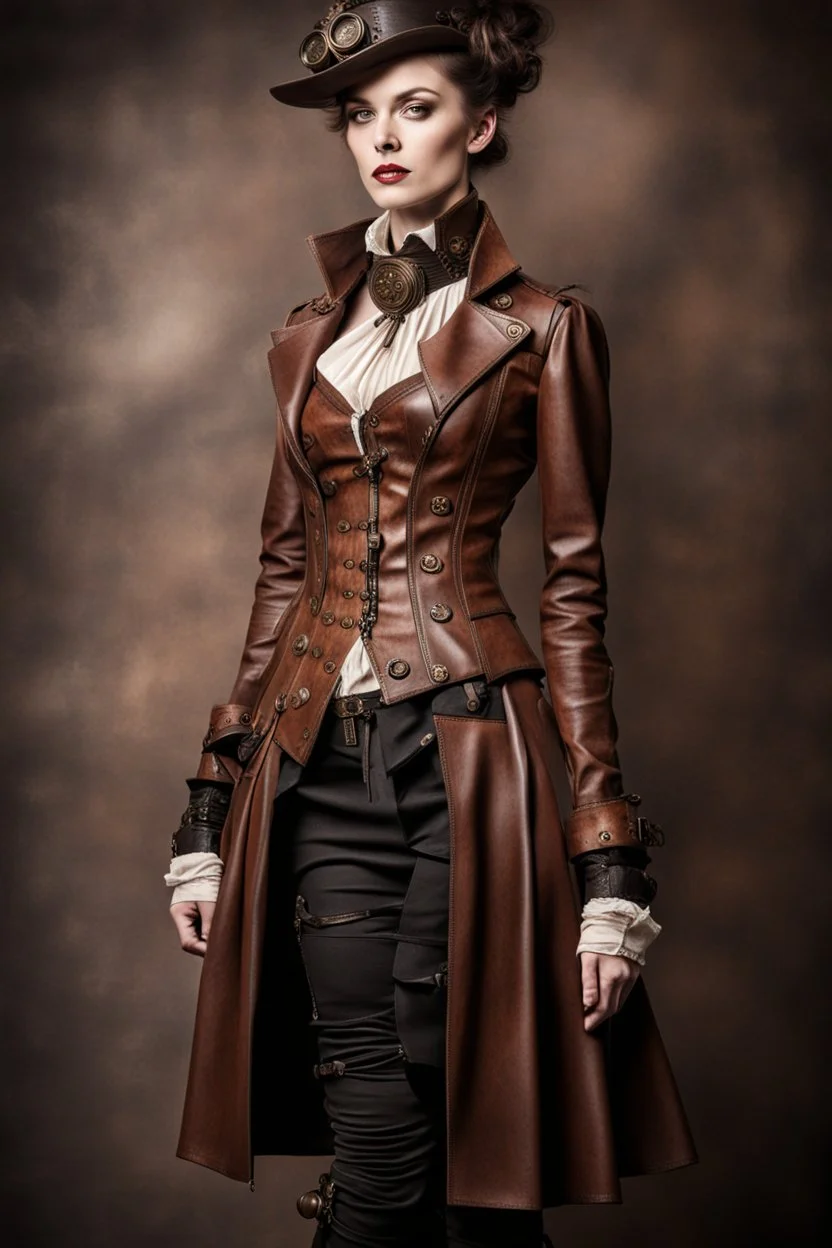 steampunk, women's leather clothing with pleats