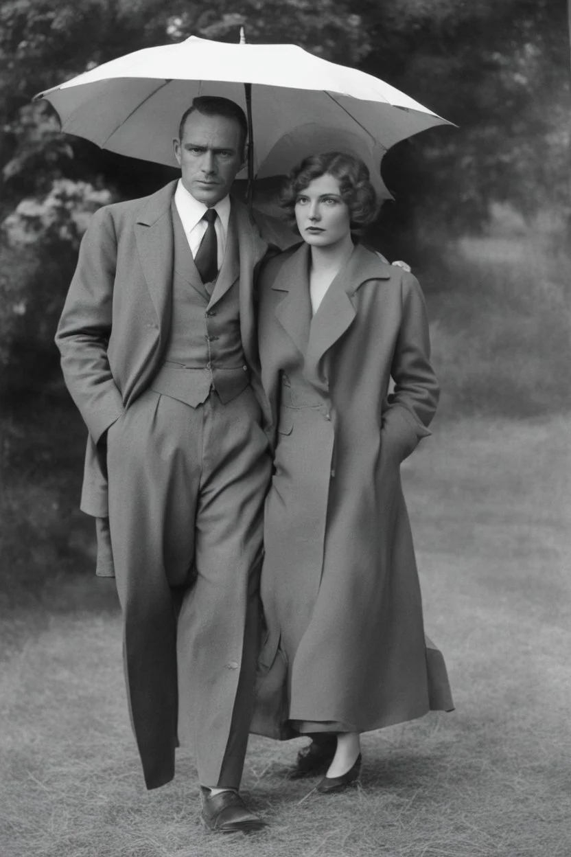 Black and white photo of a serious couple in the 1930s