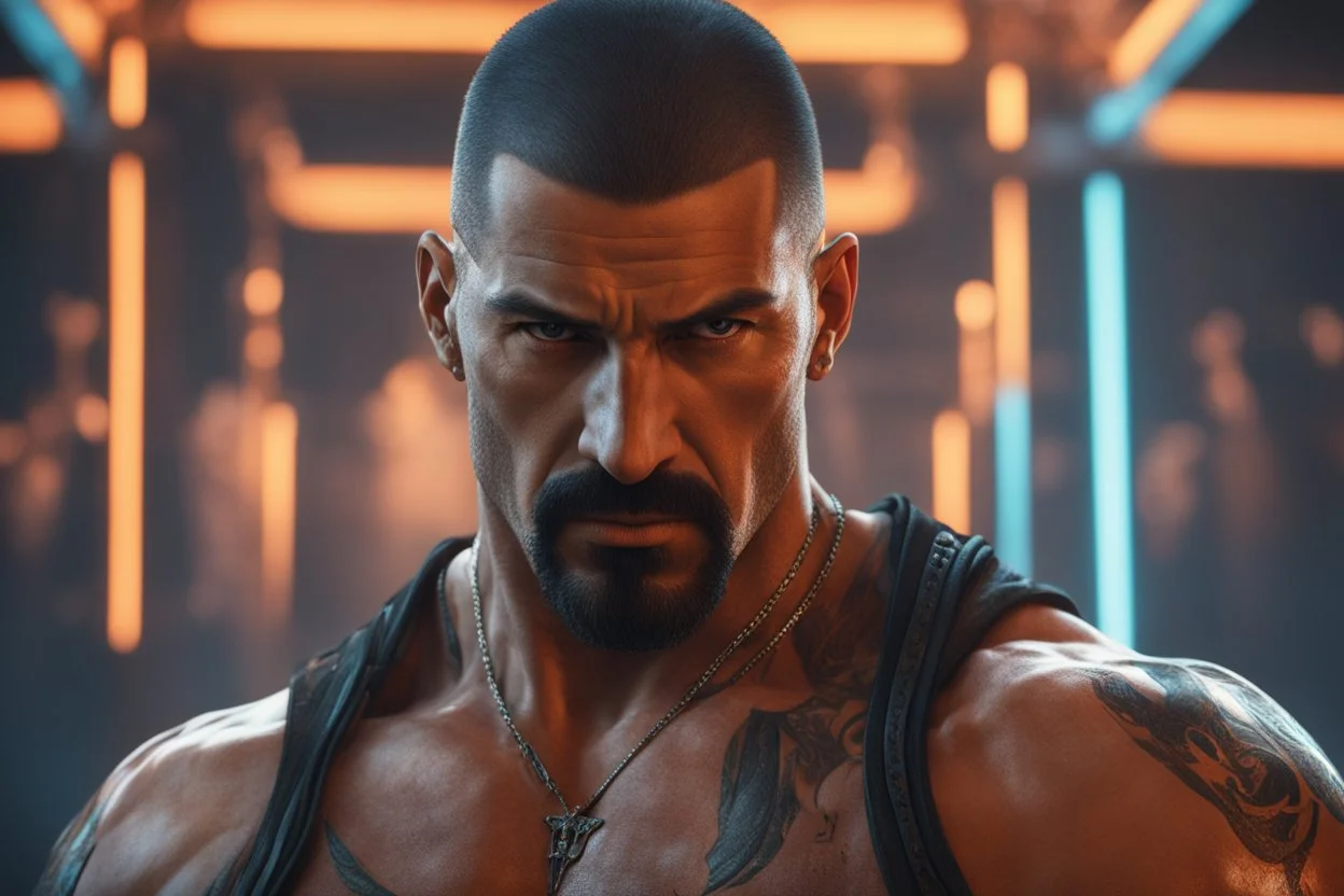 boyka in 8k anime cgi artstyle, mortal kombat them, neon effect, close picture, full body, apocalypse, intricate details, highly detailed, high details, detailed portrait, masterpiece,ultra detailed, ultra quality