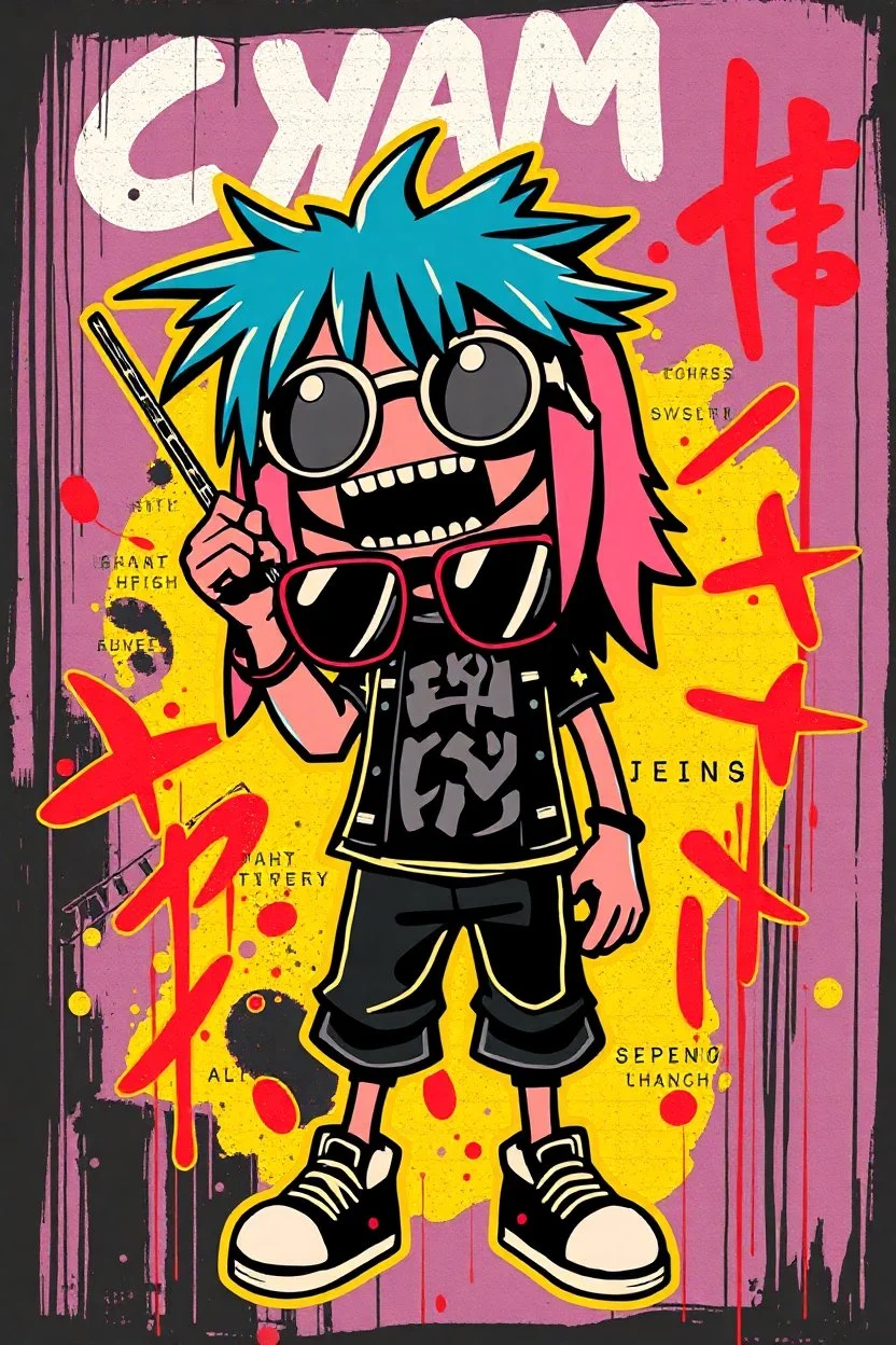 jam cartoon character cypher punk japanese style in the style of warhol