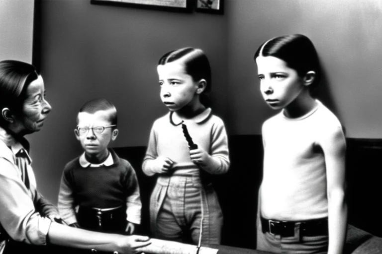 a photo of child-like Simone de Beauvoir and child-like Jean-Paul Sartre meeting child-like Che Guevara who is lighting a cigar for child-like Jean-Paul Sartre