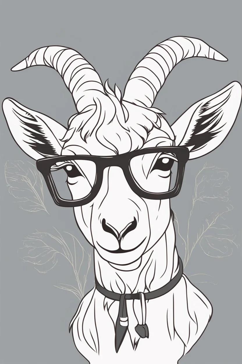 Outline art for cute coloring pages with goat with glasses, full body, white background, sketch style, only use outline, clean line art, no shadows and clear and well outlined.