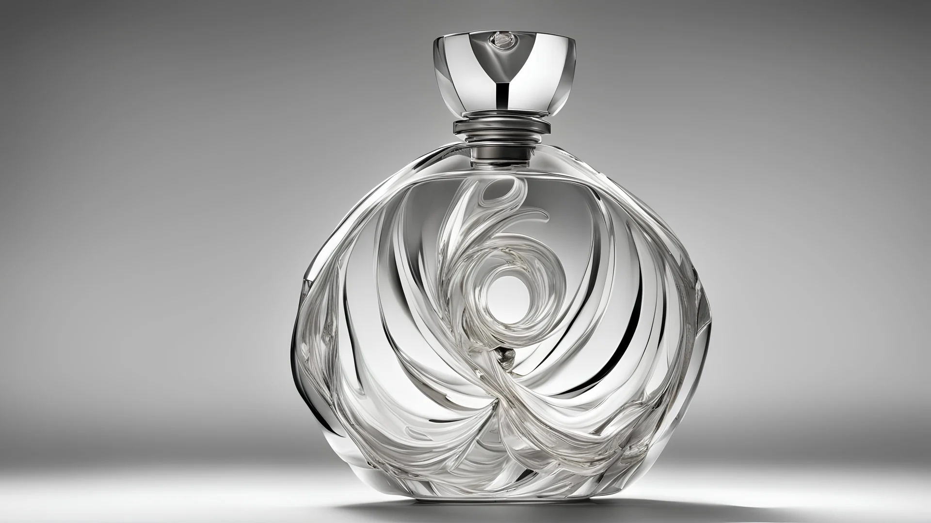 Imagine a perfume bottle that defies conventions and sparks the imagination. Picture a design so unique and captivating that it becomes a work of art, seamlessly blending aesthetics with fragrance. Conceptualize this extraordinary perfume bottle, focusing on an out-of-the-box and breathtakingly beautiful design - blink – and – you – miss – it detail, Shot on a Hasselblad high format camera with a 100mm lens. Unmistakable to a photograph. Cinematic lighting. --Chromatic Aberration