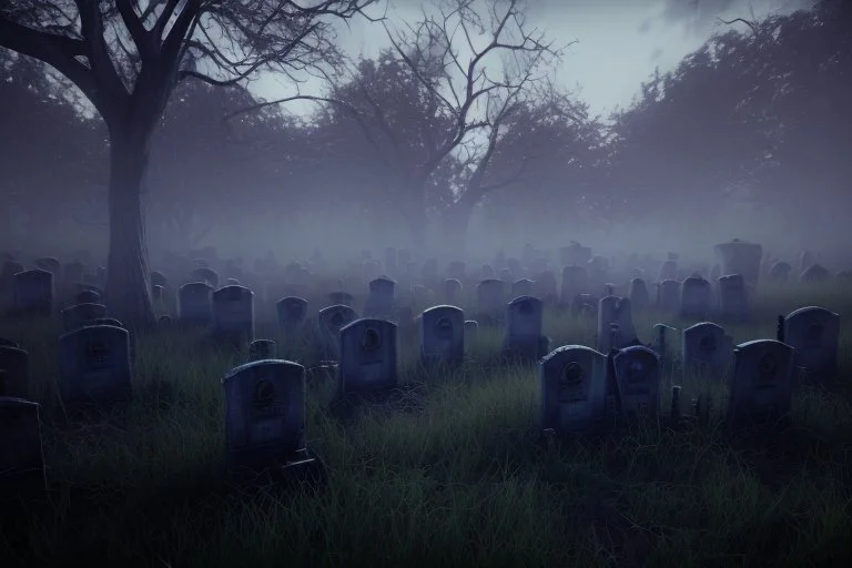 Creepy graveyard near the forest at night, 4k