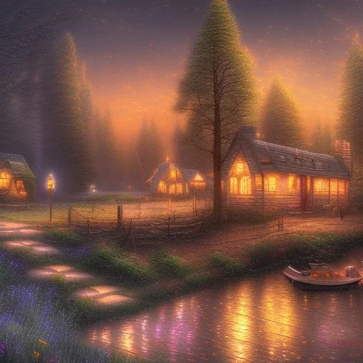 cinematic night photo moonlit trailer park thomas kinkade