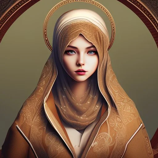 3d anime Only the face Muslim Pretty impressive women inside a circular frame,Portrait image,professional look