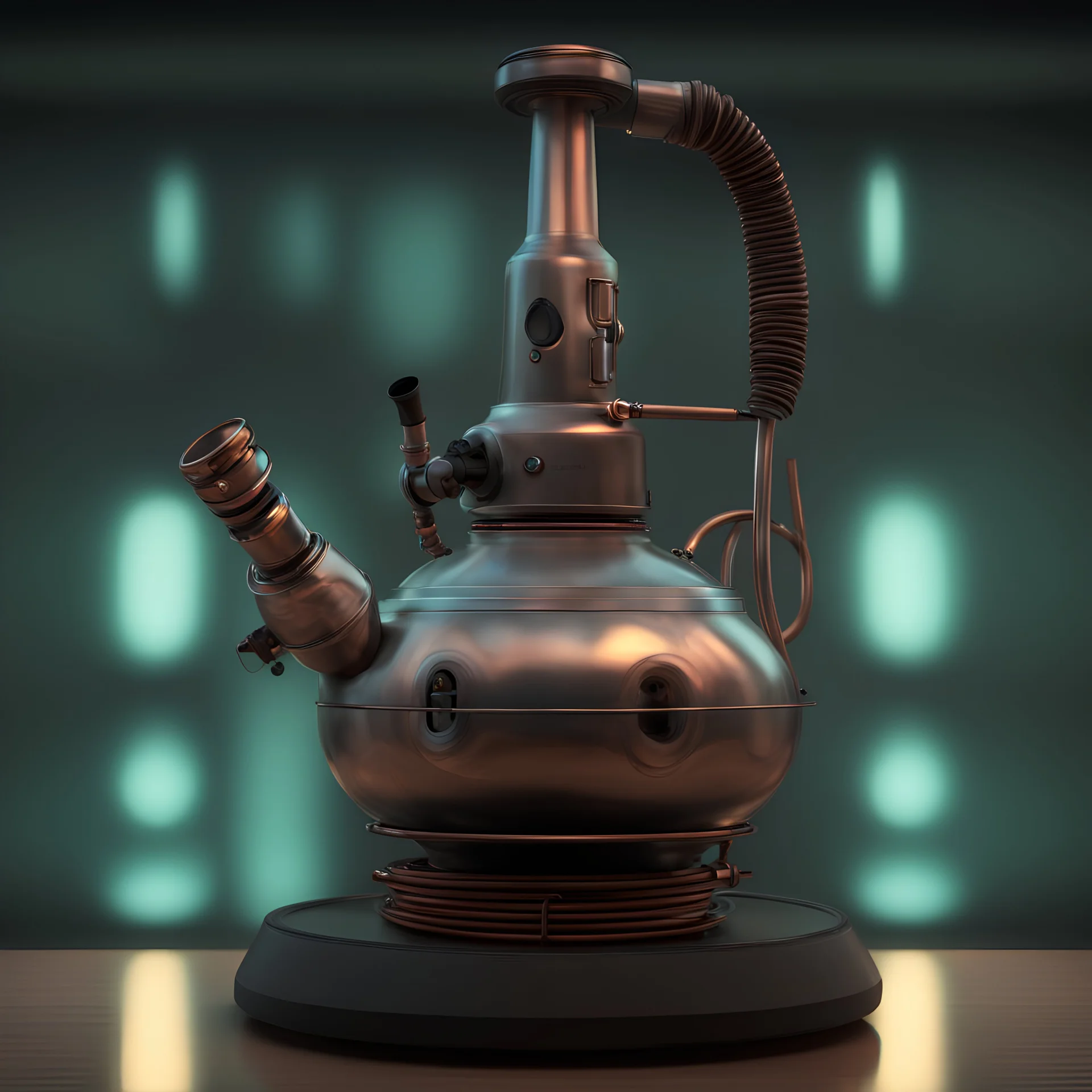 realistic photo, futuristic hookah kettle,good lighting, cyberpunk style, 3d