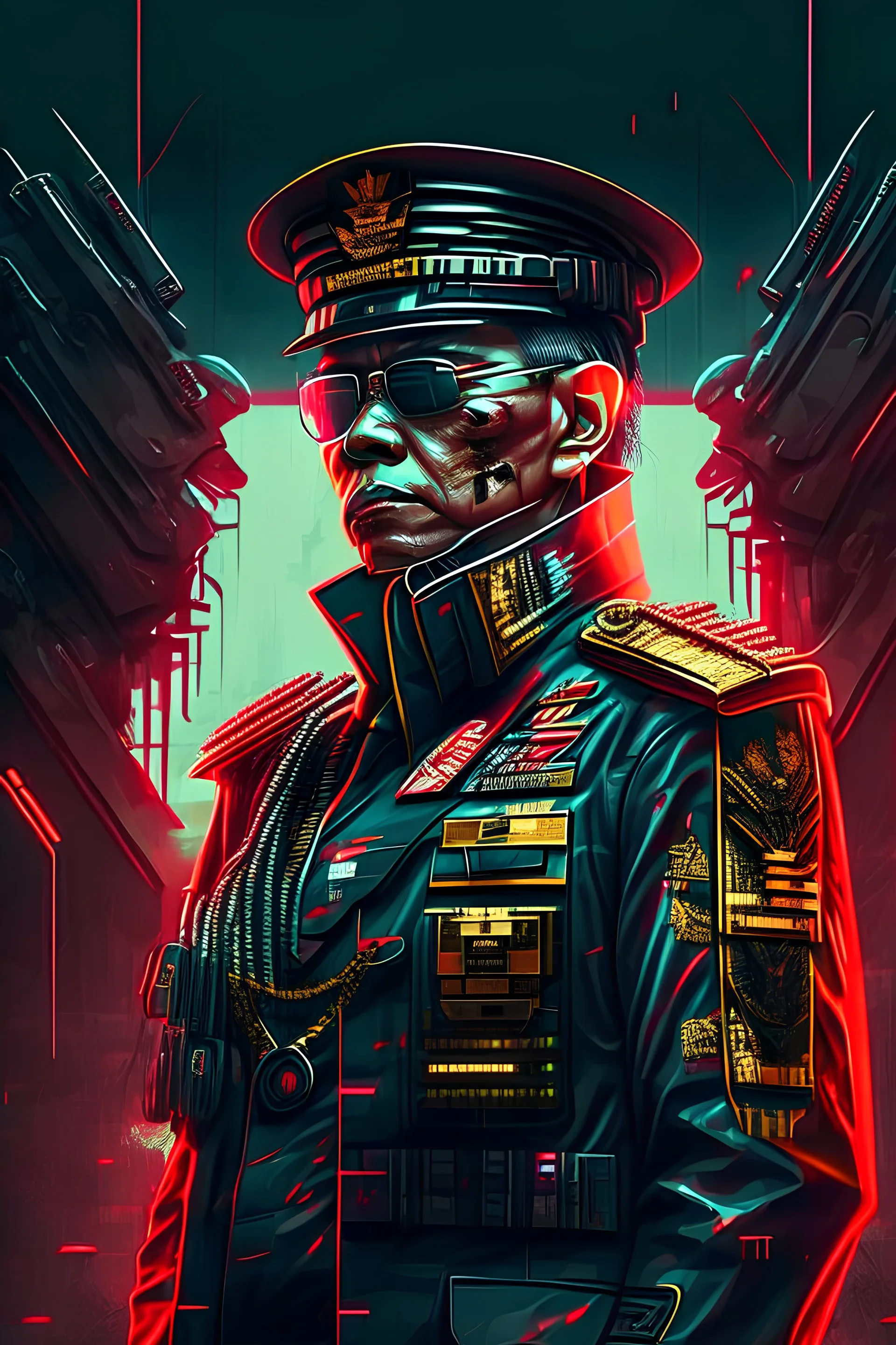 The president of Republic Indonesia in militiary cyberpunk style