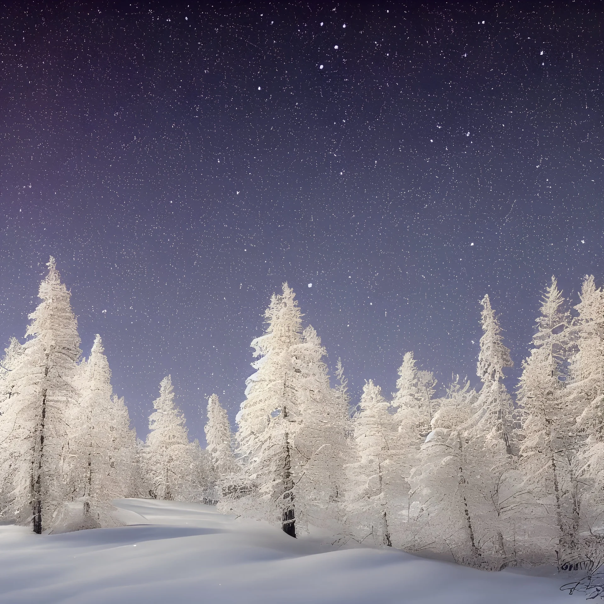 winter landscape, crystal, stars