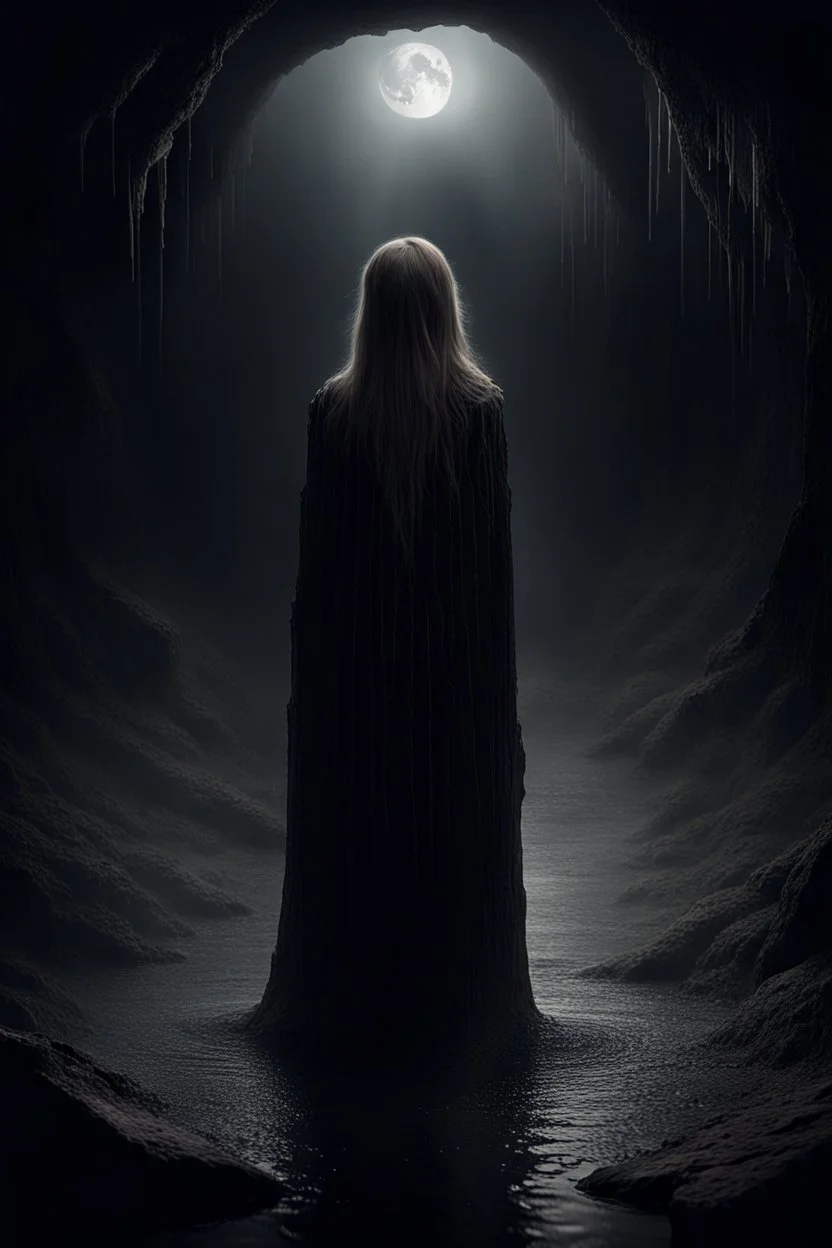 human quiet crying, a stream of tears, I cowardly hide in the darkness, loneliness alarms me, to leave the Earth, where there is no place for me to live, take away my last hope, my strength is leaking out of me, I hold the poisoned chalice trembling, empty, dark night, no hope, above the abyss, I have not yet fallen down and pulled back, abyss below me, sharp stones under my feet, I would dare to step out of myself to you, dark colors, melting, surreal, dark mood