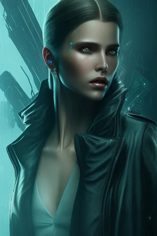 evil witch, black leather, blade runner, volumetric lighting, particals, intricate detail,realistic, close up