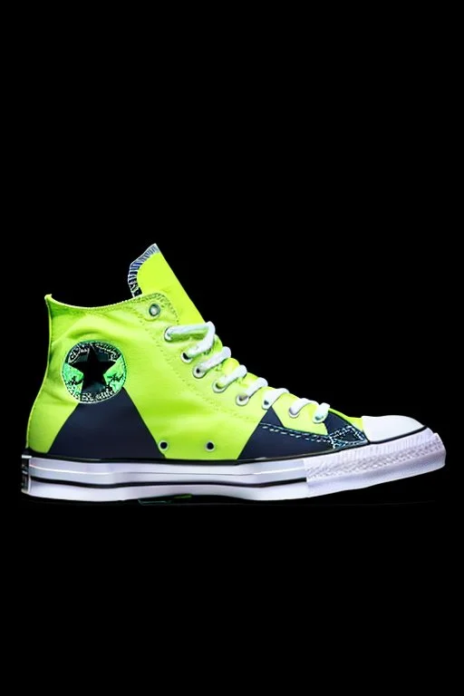 A converse sneaker with India's flag printed on the material, green, white and yellow