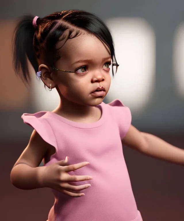 Rihanna toddler, full body, soft skin, dramatic lighting, hyper realistic