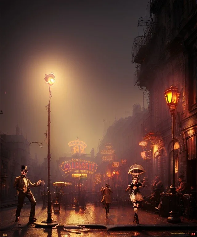 steampunk cabaret scene. old man. little monkey, Sunglasses, rain, smoking, happy, hot. Many people background, highly detailed, concept art, unreal engine 5, god rays, ray tracing, RTX, lumen lighting, ultra detail, volumetric lighting, 3d, finely drawn, high definition, high resolution.