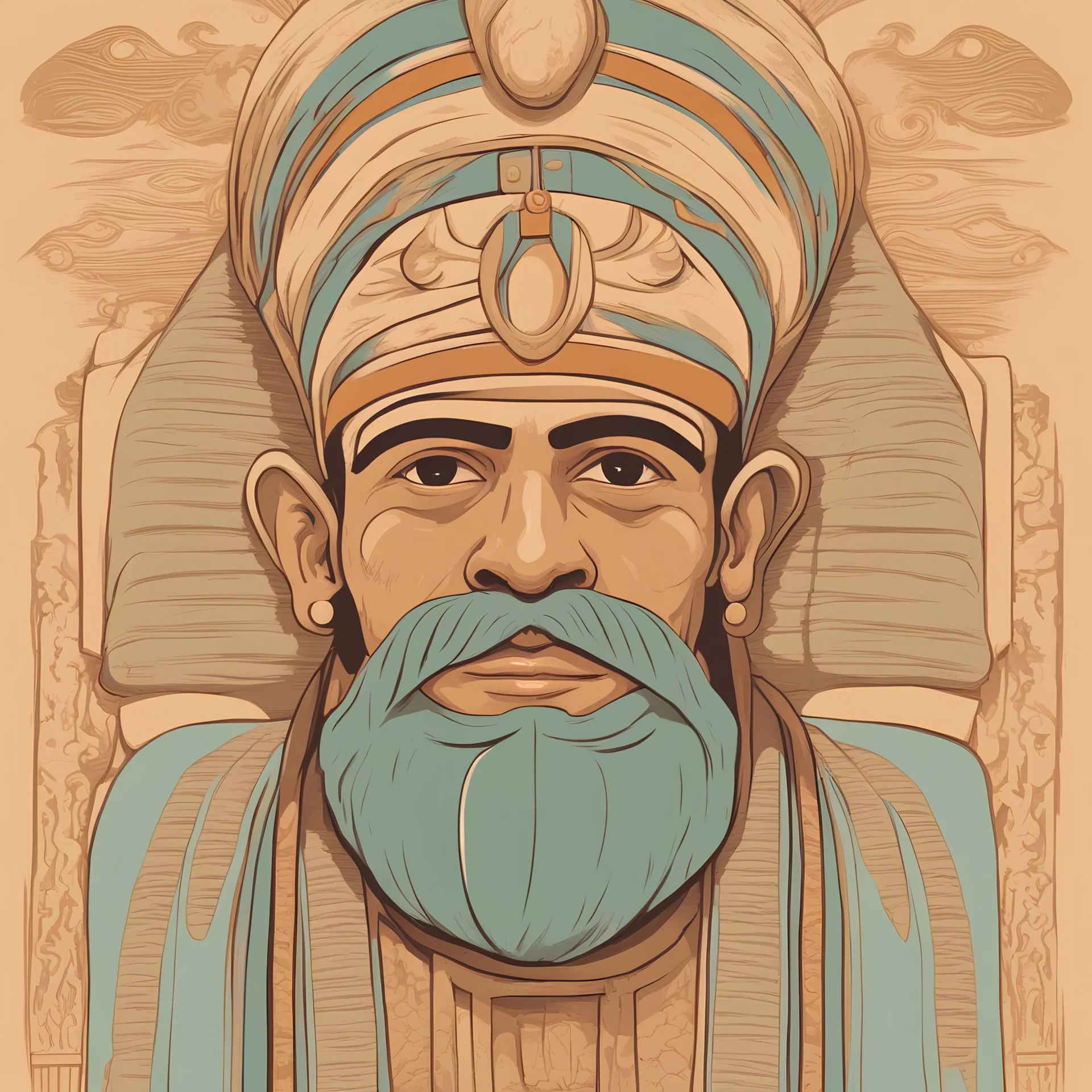 one figure representing man in Upper Egypt wearing robes and mustaches in pastel vector and cartoon images , font of face