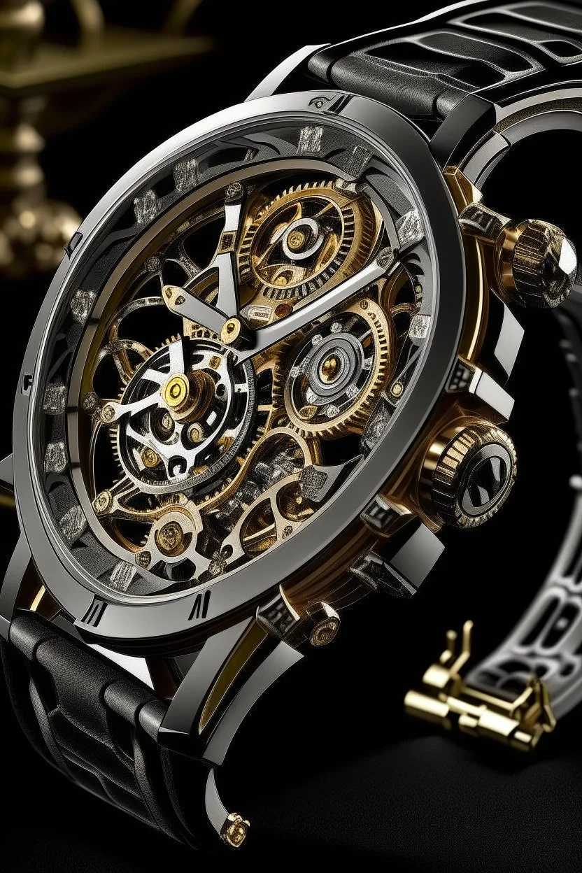 Generate an image of a DeWitt Glorious Knight watch with a focus on the exquisite details of its skeletonized movement and the interplay of light and shadow."