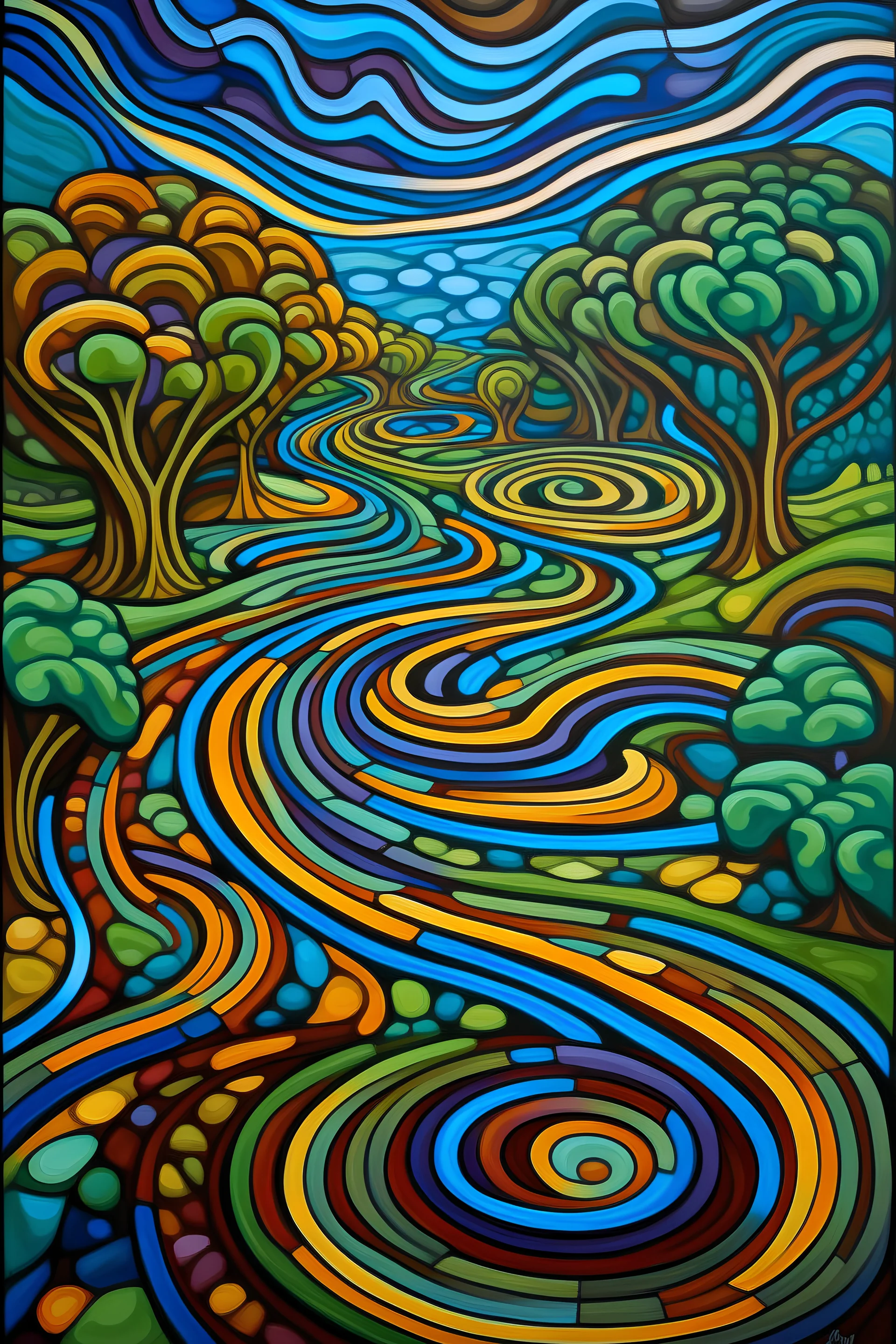 the maze pathways curving and branching out like a river flowing through a fantastical landscape. Each turn reveals a different artistic expression, evoking a range of emotions: fear, joy, sadness, wonder. elements that symbolize the ever-changing nature of life and the importance of embracing diverse perspectives. Think illogical geometries, contrasting colors, and unexpected surprises around every corner.