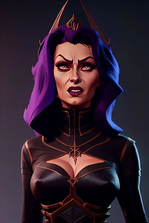 Sophia Loren as evil queen in black leather by Greg Rutkowski, Sung Choi, Mitchell Mohrhauser, Maciej Kuciara, Johnson Ting, Maxim Verehin, Peter Konig, 8k photorealistic, cinematic lighting, HD, high details, dramatic, atmosphereric, trending on artstation