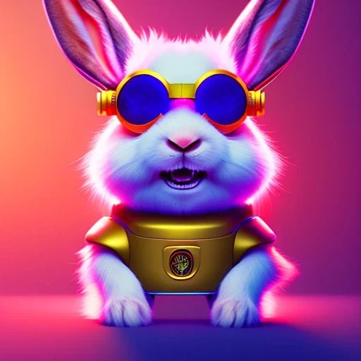 pixar style anamorphic cute smiling baby rabbit, smiling, cyberpunk headphone, sunglass, gangsta gold neckless, full body, magenta puffer jacket, manila city backdrop, dramatic lighting, hyper realistic, unreal engine 5, 16k