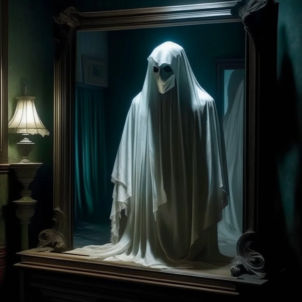 A ghost that can be seen in a mirror and menacingly breaking through into the real world, apparitional textures