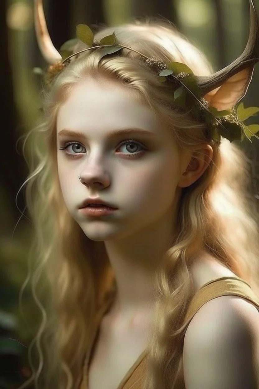 pretty girl, aged 16, blonde, conventionally attractive, dreamy, faun, satyr