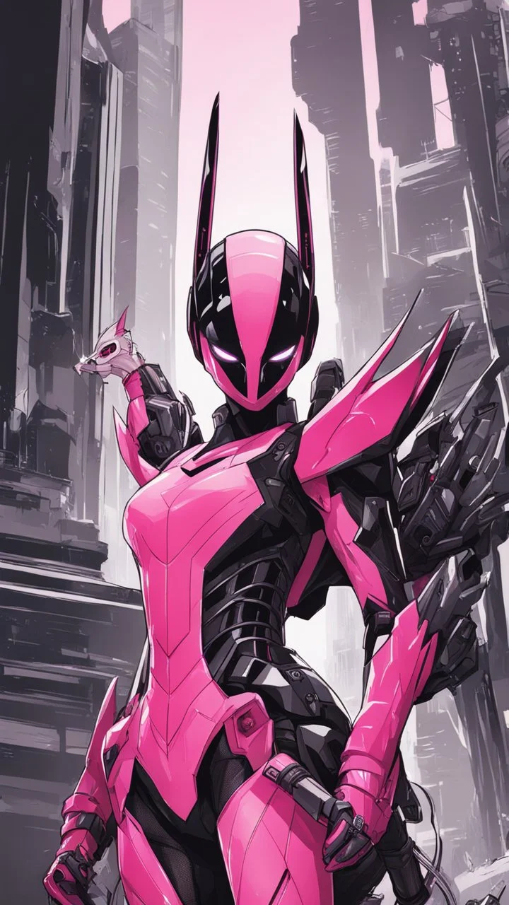 A close picture to Mix between gwenpool and symbiote with transformers, high details machine, pink and black custom, intricate details, highly detailedin in solo leveling shadow art style