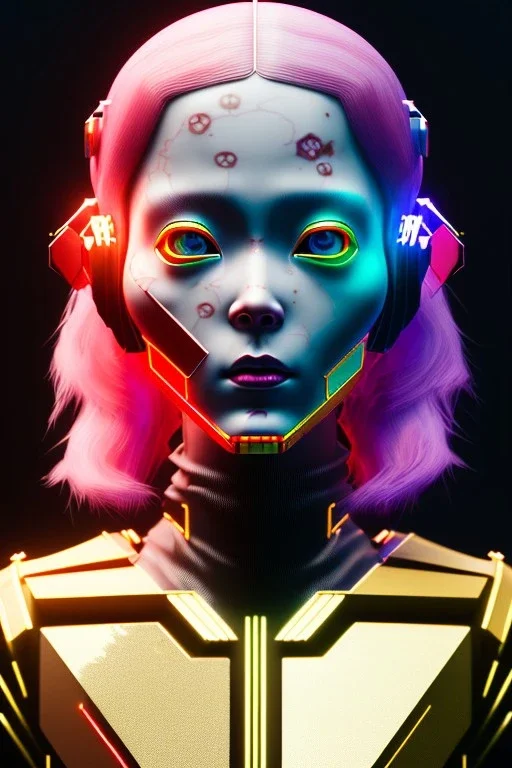 MCU Portrait, Front image. cyberpunk Asian woman, pink short hair. Ceramic, rabbit mask, latex suit. Red, black, gold, color. Punk style, minimal details. highly detailed, concept art, smooth, unreal engine 5, god rays, ray tracing, RTX, lumen lighting, ultra detail, volumetric lighting, 3d, finely drawn, high definition, high resolution.