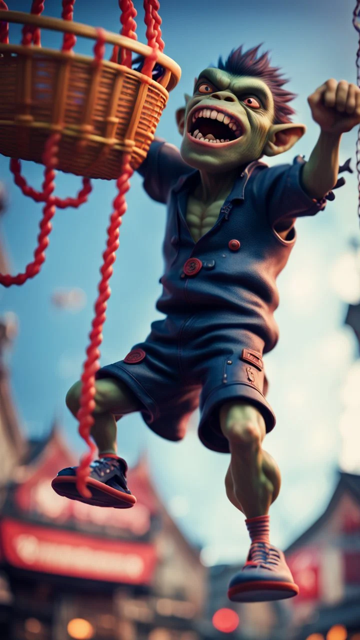 full figure portrait of a giant dunking basket player vampire goblin gremlin hanging , in the style of Gorillaz,bokeh like f/0.8, tilt-shift lens 8k, high detail, smooth render, down-light, unreal engine, prize winning