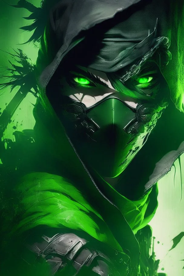 green vampire ninja, anime style, depth of field, nvidia graphics, lightrays, trending art, movie poster