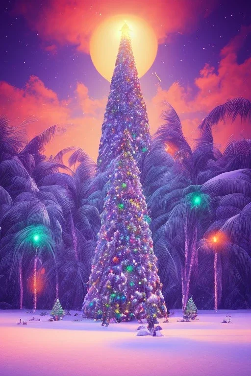 1980's vaporwave aesthetic palm trees in Christmas winter