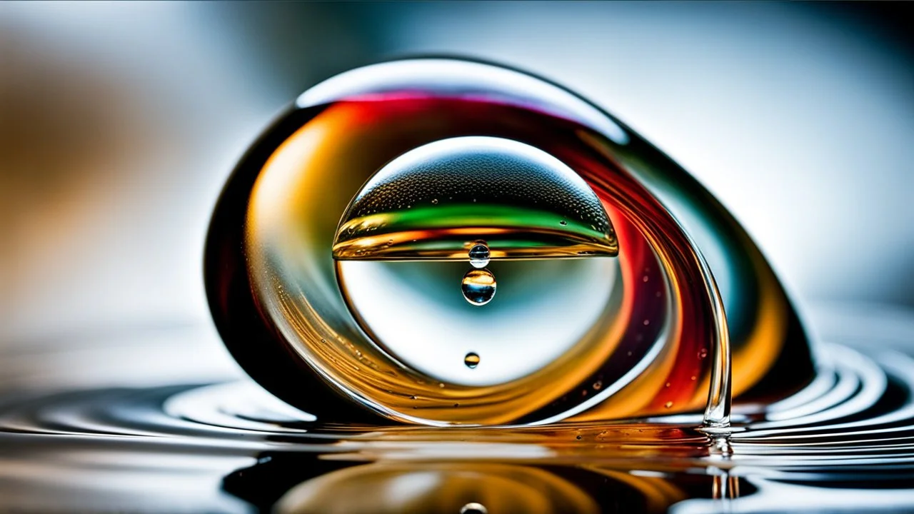 Spectacular photograph that works like an escape from the world, and a world to escape to. Dreams of vintage composition, extreme 3D perfect water drop art, hyper surrealism, realistic water droplet, spray, abstract, speed lines motion blur, geometric path, refraction, lines of force, flux, beautiful, mysterious, scintillating, fluid, surface tension, transcendental, imaginative, quantum phenomena, wave mechanics, boundless, mystical, ecstatic, aurora