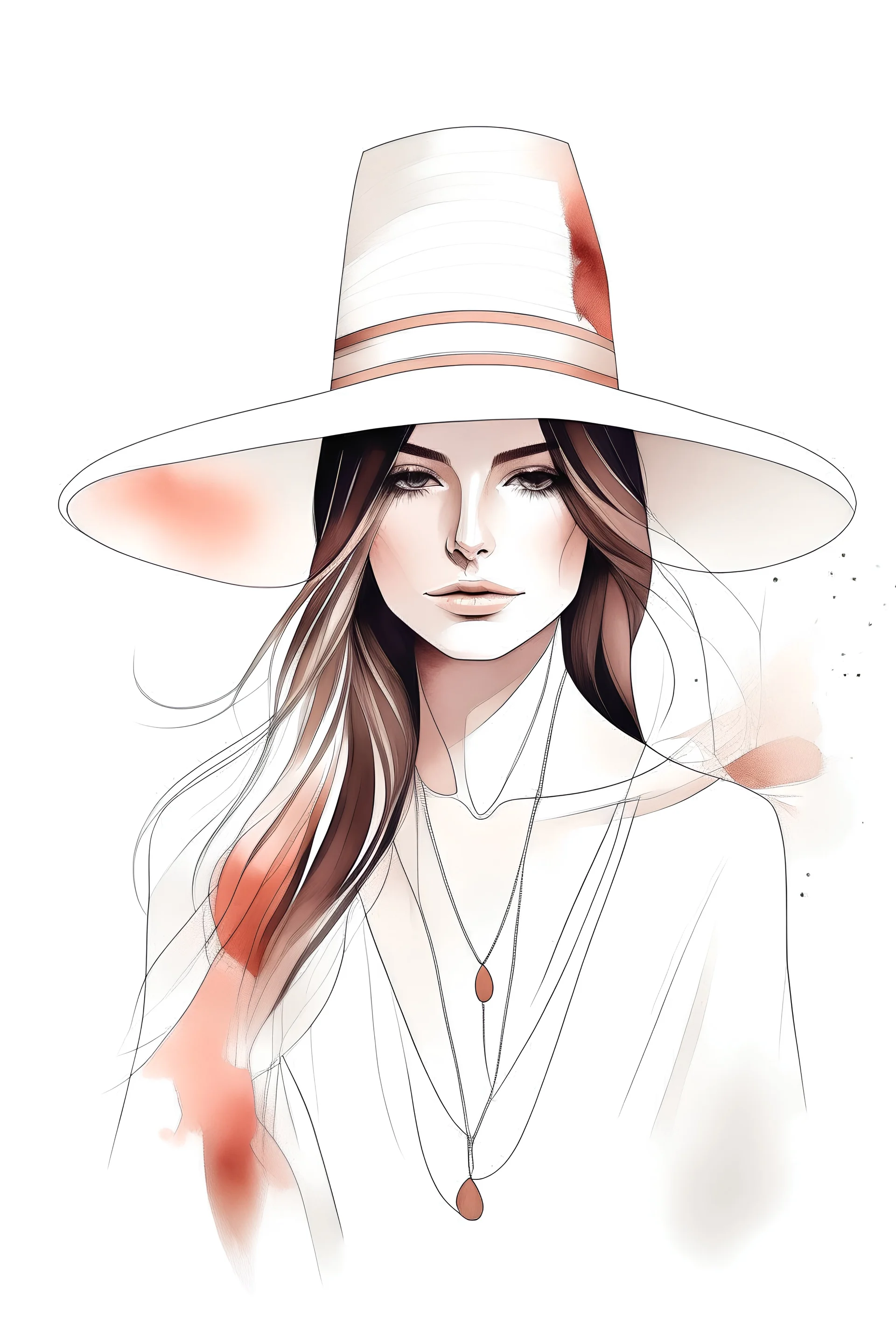 minimalist boho style square lady digital art white background