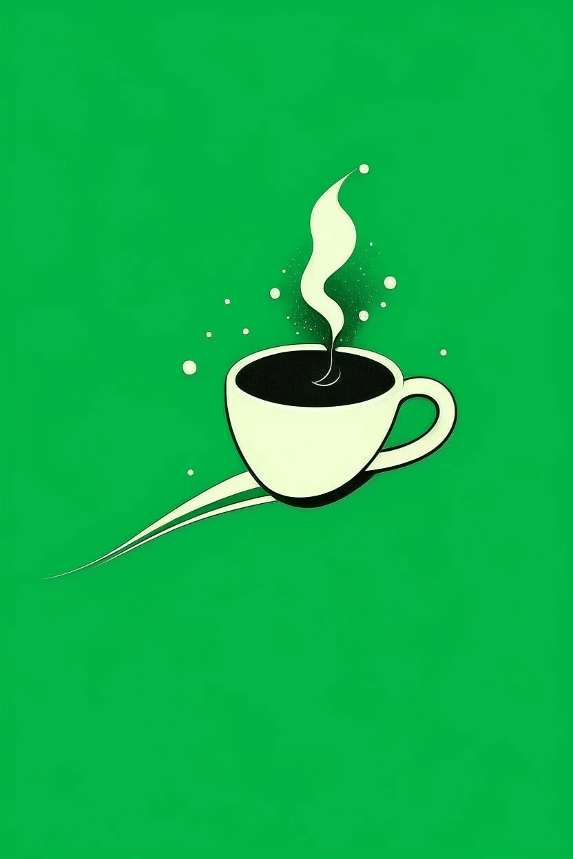 Monday: A cup of coffee with steam rising, like a rocket launching into a week of possibilities. (Style: Minimalist) (Mood: Energetic, Optimistic) (Lighting: Bright) (T-shirt design graphic, vector, contour, green background)